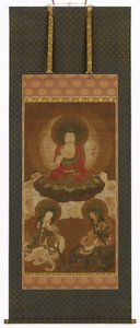 बौद्ध त्रय: शाक्यमुनि, मंजुश्री और सामंतभद्र, ईदो काल, मध्य 17वीं-प्रारंभिक 18वीं शताब्दी। द्वारा सुमियोशी गुकेइ