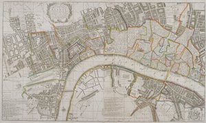 वेस्टमिंस्टर, लंदन शहर, साउथवार्क और आसपास के क्षेत्रों का नक्शा, 1739