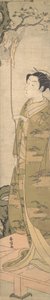 एक महिला एक बंदर के साथ खेल रही है जो एक पेड़ पर चढ़ गया है, सीए। 1770., सीए। 1770. द्वारा सुज़ुकी हरुनोबु