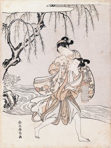 नदी के तट पर युगल, सुजुकी हारुनोबु (1725-1770), स्याही और रंग, जापान, जापानी सभ्यता, ईदो काल द्वारा द्वारा सुज़ुकी हरुनोबु