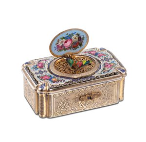गायन-पक्षी बॉक्स, c.1880 (तामचीनी और चांदी-गिल्ट)