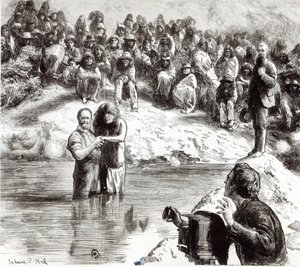 उत्तर अमेरिकी भारतीयों का एक बपतिस्मा - 1892 के प्रेरितों के रूप में मॉरमन्स पोज़िंग द्वारा सिडनी प्रायर हॉल