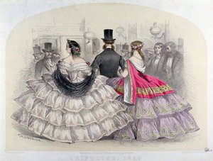 रॉयल इटैलियन ओपेरा, कोवेंट गार्डन, 1859 (रंग उत्कीर्णन) में क्रिनोलिन पहने महिलाएं द्वारा गु गेरिन