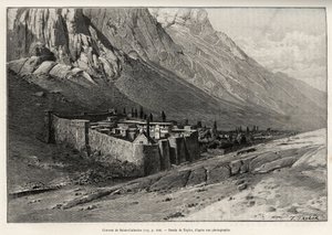 सेंट कैथरीन, मिस्र का मठ। 1886 में चार्ल्स ग्रैड (1842-1890) द्वारा, एडौर्ड चार्टन (1807-1891) द्वारा निर्देशित ले टूर डू मोंडे 1892 में कहानी "" वॉयज डान्स ल'अरेबिया पेट्री, सर्बल एट सिनाई" को चित्रित करने के लिए टेलर की नक्काशी। हैचेट, द्वारा टी टेलर