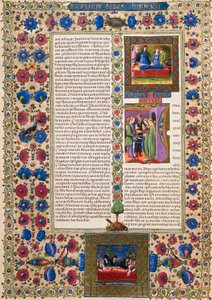 रूथ की किताब से, बोर्सो डी'एस्ट की बाइबिल के खंड II से, तादेदेव क्रिवेली (1425-1479) और अन्य द्वारा प्रकाशित, लैटिन पांडुलिपि 422-423, फोलियो 109, वर्सो, चर्मपत्र द्वारा तदेदेव क्रिवल्लि