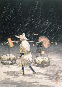 नाइट स्नो, c.1930s (कलर वुडब्लॉक प्रिंट) द्वारा ताकाहाशी हिरोकी