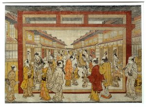 नाकानो-चो का परिप्रेक्ष्य दृश्य। मसानोबु तनाका द्वारा जापानी प्रिंट, 1741 और 1748 के बीच सक्रिय, उकियो-ई शैली। पेरिस, मुसी गुइमेतो द्वारा तनाका मासुनोबु