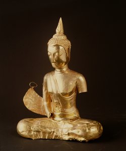 बुद्ध ध्यान में बैठे (हथियार गायब) (सोना)