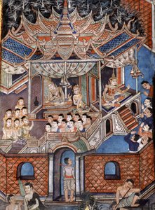 सांग थोंग टेल्स (भित्ति चित्र) को चित्रित करते हुए विहारन लईकम के भित्ति चित्र द्वारा थाई स्कूल
