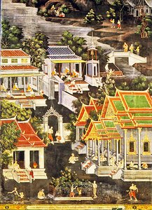 भिक्षुओं का जीवन, विरहरन सासादा, वाट बोवोनिवेट विहार, बैंकॉक (फ्रेस्को) द्वारा थाई स्कूल