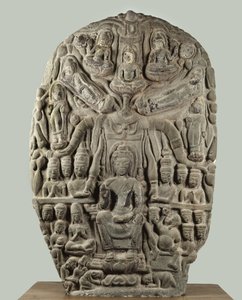 बुद्ध और आराध्य देवों के साथ स्टेला, दावरावती काल द्वारा थाई स्कूल