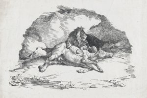 शेर एक घोड़े को खा रहा है, 1818। द्वारा थियोडोर गेरिकौल्ट