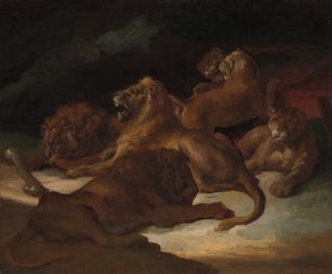शेर एक पहाड़ी लैंडस्केप में, ca. 1818-1820। द्वारा थियोडोर गेरिकौल्ट