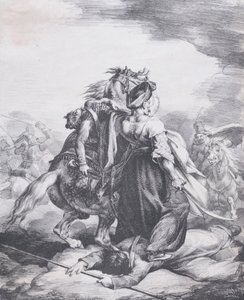 मामलुक ने एक घायल ट्रम्पेटर का बचाव किया, 1818। द्वारा थियोडोर गेरिकौल्ट