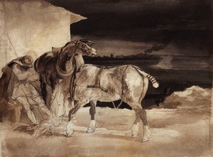 दो घोड़े और एक सोते हुए दूल्हे, c.1822-1823 द्वारा थियोडोर गेरिकौल्ट
