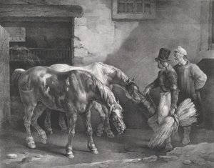 1822 में एक अस्तबल के दरवाजे पर दो पोस्ट घोड़े। द्वारा थियोडोर गेरिकौल्ट