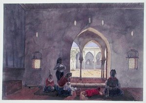 एक मूरिश इंटीरियर, अल्जीयर्स, c.1835 (कागज पर पानी के रंग का)