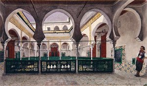 अल्जीयर्स में एक घर के आंतरिक आंगन का दृश्य, c.1830 (कागज पर पानी के रंग का)
