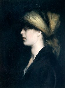 Chiaroscuro, एक प्रोफ़ाइल, गोल्डन स्कार्फ, c.1900 (कैनवास पर तेल)