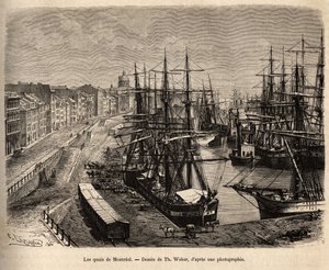 लेस क्वाइस डी मॉन्ट्रियल, थ द्वारा एक ड्राइंग के बाद उत्कीर्णन। वेबर, 1873 में एच. डी लैमोटे द्वारा कनाडा और रिविएर रूज डू नॉर्ड के भ्रमण का चित्रण करते हुए, एडौर्ड चार्टन, हैचेट संस्करण, पेरिस द्वारा संपादित, "ले टूर डू मोंडे""" 1875 म द्वारा थिओडोर वेबर