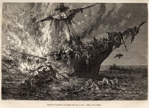 19 नवंबर 1874 को न्यूज़ीलैंड में 400 से अधिक प्रवासियों को ले जाने वाले ब्रिटिश जहाज, कॉसपैट्रिक की आग, टी. वेबर द्वारा एक चित्र के बाद उकेरी गई, जिसमें मिस्टर ज़ुर्चर और मिस्टर मार्गोले द्वारा तूफानों और यात्राओं के अध्ययन का चित्रण किया गया था। 1870-1874