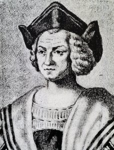 क्रिस्टोफर कोलंबस का पोर्ट्रेट (1451-1506), थियोडोर डी ब्राय द्वारा उत्कीर्ण (1528-1598) द्वारा थियोडोर डी ब्राय