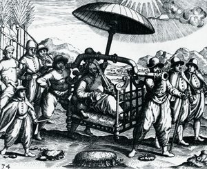 भारत में पुर्तगाली, थियोडोर डी ब्राय (1528-1598), भारत द्वारा, पेरेग्रिनेशन्स से उत्कीर्णन, कूड़े पर ले जाया जा रहा है द्वारा थियोडोर डी ब्राय
