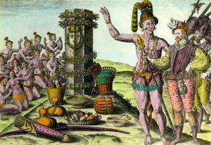 थिओडोर डी ब्राय (१५२८-१५९८) १६वीं शताब्दी के निजी संग्रह द्वारा "हिस्ट्री ऑफ अमेरिका" से फ्लोरिडा एनग्रेविंग के पहले अभियान के फ्रांसीसी नाविक जीन रिबॉल्ट (१५२०-१५६५) द्वारा फ्लोरिडियन कॉलम एरीगी आया था। द्वारा थियोडोर डी ब्राय