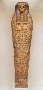 अनुष्ठान दृश्यों से सजा हुआ एक अनाम व्यक्ति का मिस्र का ताबूत, c.1050 ईसा पूर्व (लकड़ी)