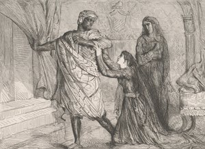 दूर!: ओथेलो एक्ट 3 से प्लेट 7, दृश्य 4, 1844 में उकेरा गया, 1900 में पुनर्मुद्रित। द्वारा थियोडोर चेसियारौ