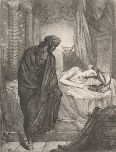 फिर भी उसे मरना चाहिए: ओथेलो एक्ट 5 से प्लेट 11, दृश्य 2, 1844 में उकेरा गया, 1900 में पुनर्मुद्रित। द्वारा थियोडोर चेसियारौ