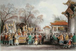 'मीटिंग द स्प्रिंग' का समारोह, c.1850 (कलर लिथो) द्वारा थॉमस (बाद) अलोम