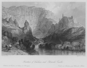Vaucluse का फव्वारा, और पेट्रार्क का महल (उत्कीर्णन) द्वारा थॉमस (बाद) अलोम