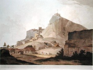 त्रिचिनोपॉली का दक्षिण पूर्व दृश्य, 'ओरिएंटल सीनरी: ट्वेंटी फोर व्यूज़ इन हिंदोस्तान' से प्लेट 49, थॉमस और विलियम (1769-1837) डेनियल द्वारा उकेरा गया द्वारा थॉमस (बाद में) डेनिएल