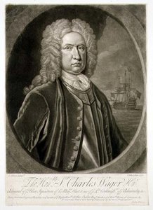 जॉन फेबर (1684-1756) 1732 (उत्कीर्णन) द्वारा उकेरी गई ब्लू स्क्वाड्रन के एडमिरल सर चार्ल्स वेगर (1666-1743) का पोर्ट्रेट द्वारा थॉमस (बाद) गिब्सन