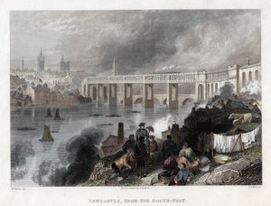 न्यूकैसल, 1849 में टाइन पर उच्च स्तरीय पुल द्वारा थॉमस एबिल प्रायर
