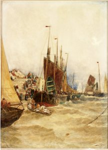 मैकेरल फिशिंग से पहला नाव, बोलोग्, 1889 (कैनवास पर रखा गया कागज पर पानी का रंग) द्वारा थॉमस बुश हार्डी