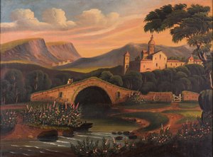ब्रिज, 1840-1860 के साथ इतालवी दृश्य द्वारा थॉमस चेम्बर्स