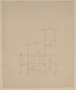 कैट्सकिल में प्रस्तावित विला का चित्रण, सी.1801-48 (ऑफ-व्हाइट वॉव पेपर पर ग्रेफाइट पेंसिल) द्वारा थॉमस कोल