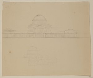 ओहियो स्टेट हाउस की ऊंचाई, c.1838 (बेज वोव पेपर पर ग्रेफाइट पेंसिल) द्वारा थॉमस कोल