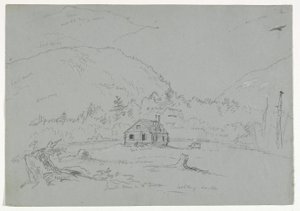 माउंट डेजर्ट में घर, c.1844 (कागज पर सफेद क्रेयॉन के साथ ऊंचा ग्रेफाइट) द्वारा थॉमस कोल