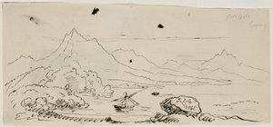 लैंडस्केप स्केच, 1841 (क्रीम विंग पेपर पर कलम और काली स्याही) द्वारा थॉमस कोल