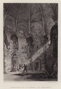 बनारस में एक मंदिर का आंतरिक भाग (रंगीन लिथो) द्वारा थॉमस कोलमैन (बाद में) डिबदिन