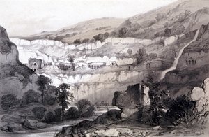 गुफाओं का दृश्य, अजंता, भारत, 1844
