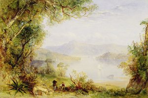 हडसन नदी पर देखें, c.1840-45 (पैनल पर तेल)