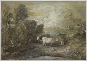 अपलैंड पूल द्वारा तीन गायों के साथ एक चरवाहा, 1780 के मध्य में। द्वारा थॉमस गेन्सबोरो