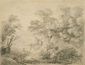 गधा और आंकड़े के साथ जंगली लैंडस्केप, c.1759 (कागज पर ग्रेफाइट) द्वारा थॉमस गेन्सबोरो