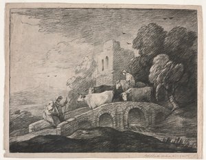 मवेशी ड्राइविंग मवेशी, 1779-1780 के साथ जंगल लैंडस्केप। द्वारा थॉमस गेन्सबोरो