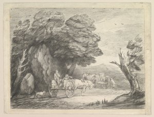 दो देश की गाड़ियां और आंकड़े वाली वुडन लैंडस्केप, 1 अगस्त, 1797। द्वारा थॉमस गेन्सबोरो