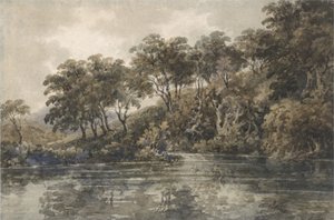 ब्रोमली, केंट के पास पेड़ और तालाब, c.1798 (कागज पर बॉडीकोल के साथ पेंसिल पर w - c) द्वारा थॉमस गिर्टिन